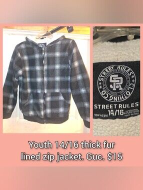 Street Rules Youth Black & Gray Plaid Sherpa-Lined Zip Hoodie